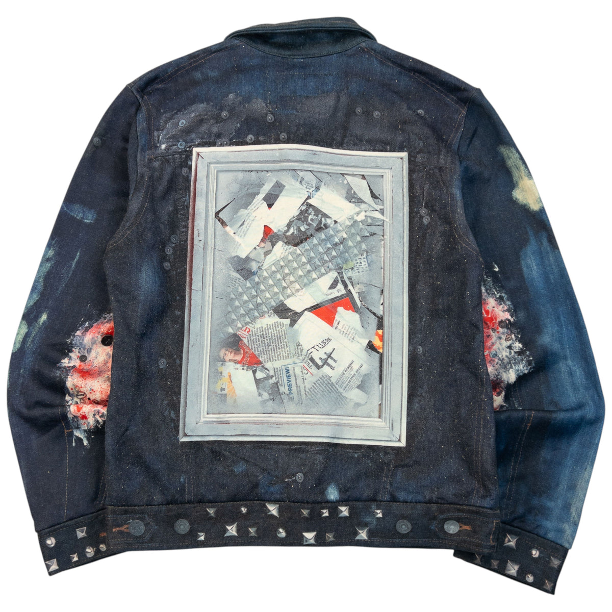Vintage 2000s PPFM Embellished Denim-Look Print Jacket Womens Size M