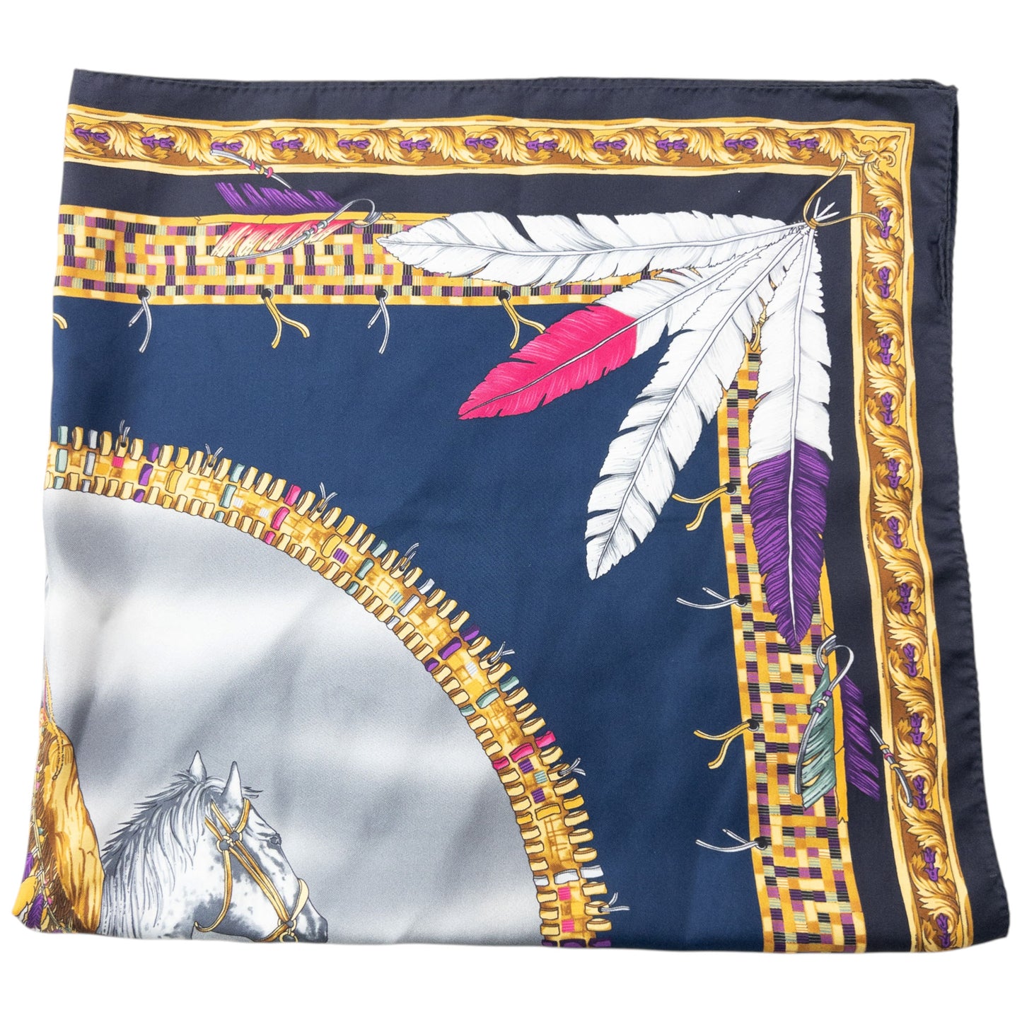 Versace Native American Print Silk Scarf