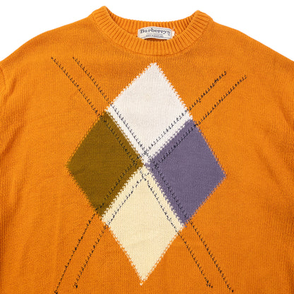 Vintage 90s Burberry Argyle Knit Jumper Size M