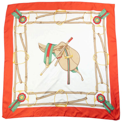 Vintage 80s Gucci Equestrian Horse Harness Print Silk Scarf