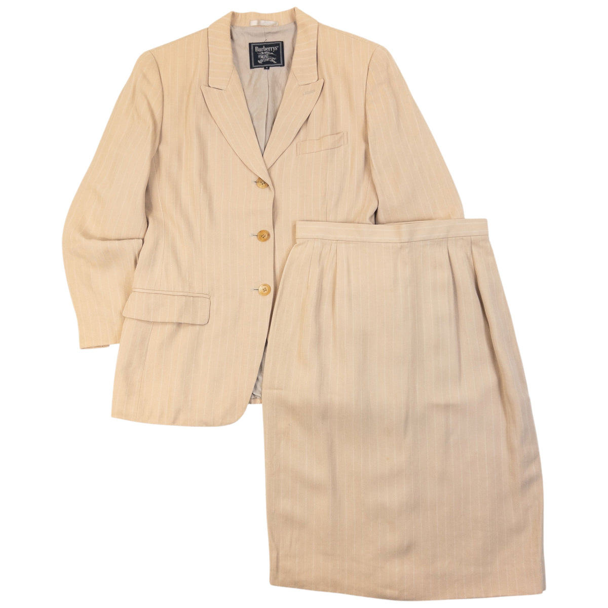 Vintage 90s Burberry Pinstripe Jacket & Skirt Suit Set Womens Size XS