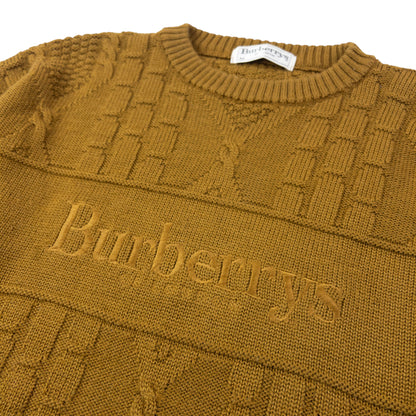 Vintage 90s Burberry Embroidered Cable Knit Jumper Size M