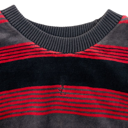 Vintage 80s YSL Yves Saint Laurent Striped Velour Sweatshirt Womens Size S