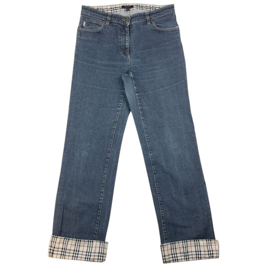 Vintage Burberry Nova Check Cuff Denim Jeans Womens Size W31