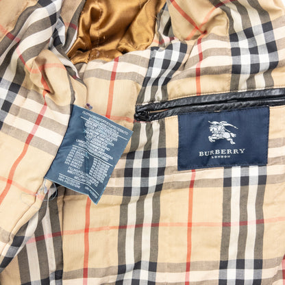Vintage 2000s Burberry Nova Check Lined Leather Duffle Jacket Size XL