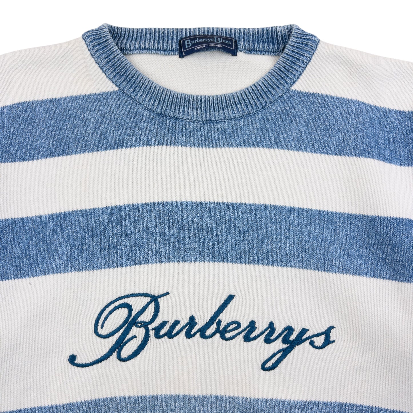 Vintage 90s Burberry Blues Striped Knit Jumper Size L