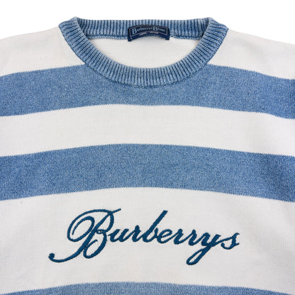 Vintage 90s Burberry Blues Striped Knit Jumper Size L