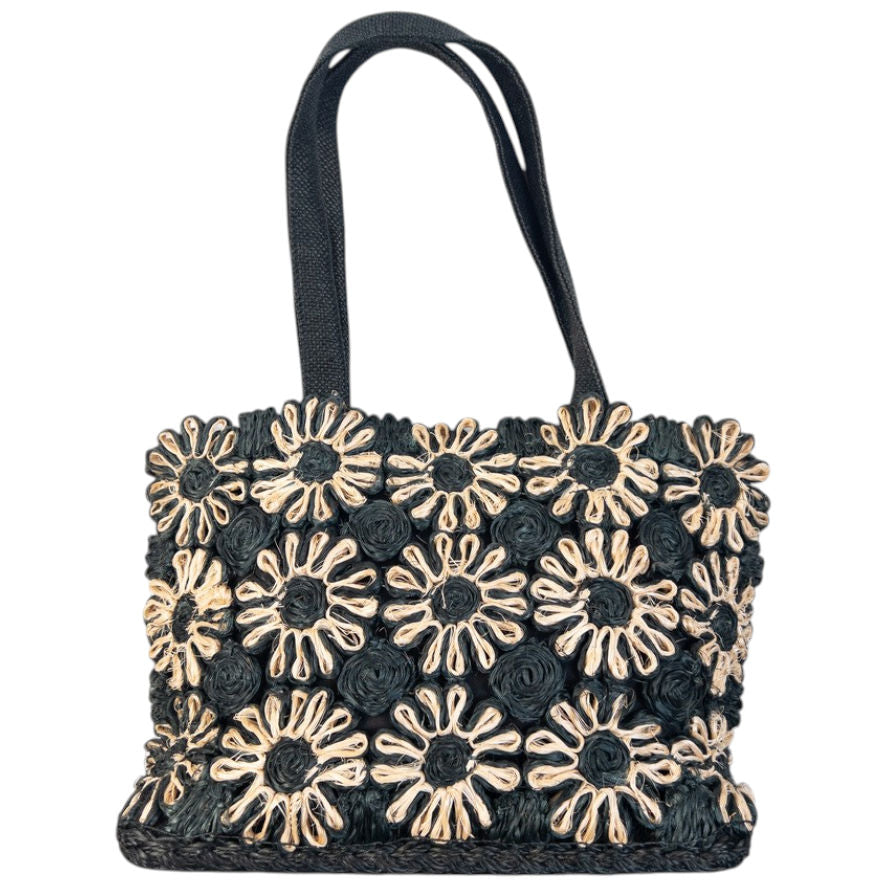 Vintage 2000s Yohji Yamamoto Floral Raffia Woven Shoulder Bag