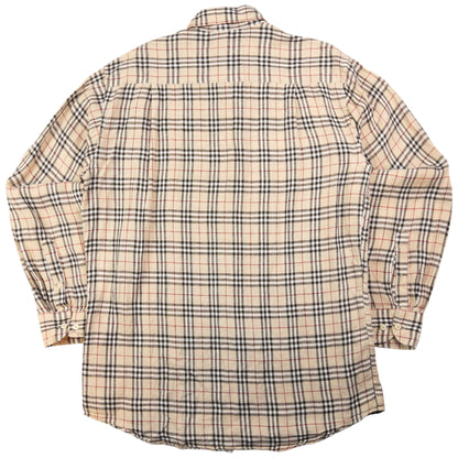 Vintage Burberry Linen Nova Check Long Sleeve Button Up Shirt Size L