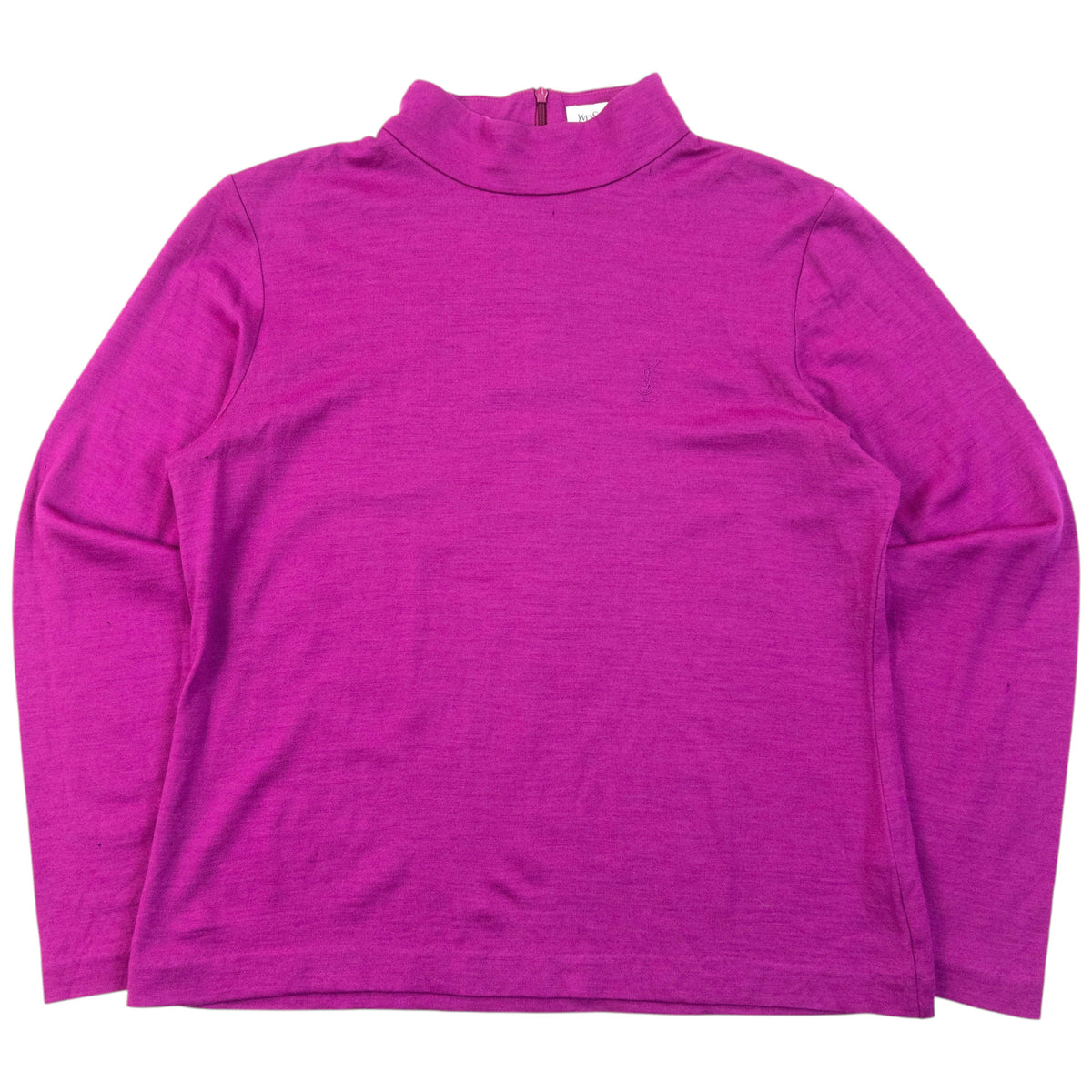 Vintage 2000s YSL Yves Saint Laurent Long Sleeve Turtleneck Top in purple (wool), embroidered logo detail