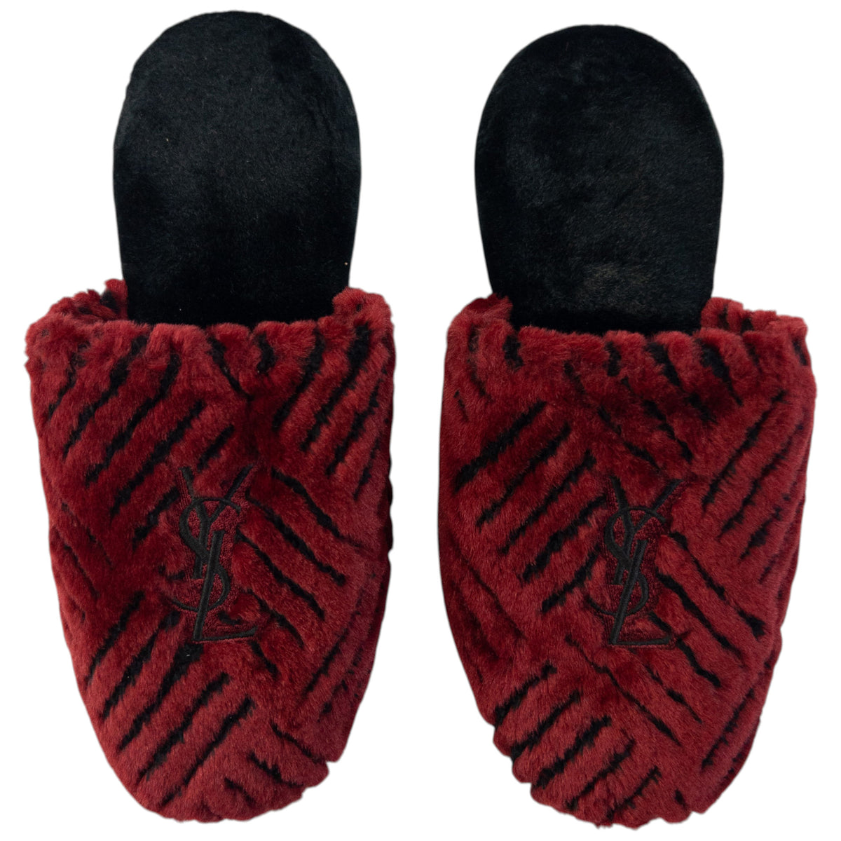 Vintage 80s YSL Yves Saint Laurent Embroidered Fur Slippers Womens Size 6