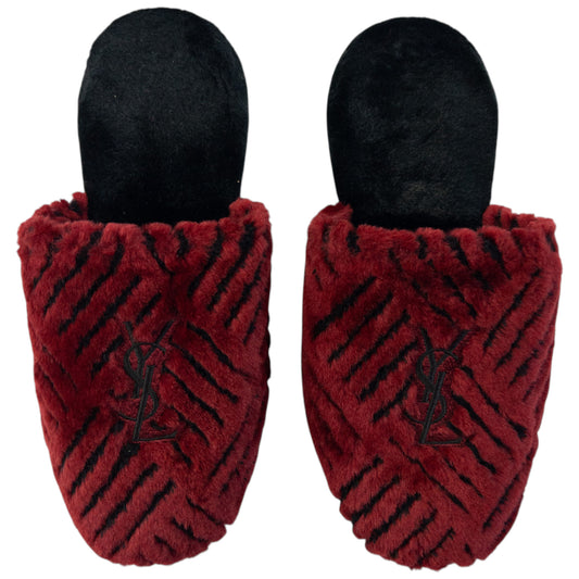 Vintage 80s YSL Yves Saint Laurent Embroidered Fur Slippers Womens Size 6