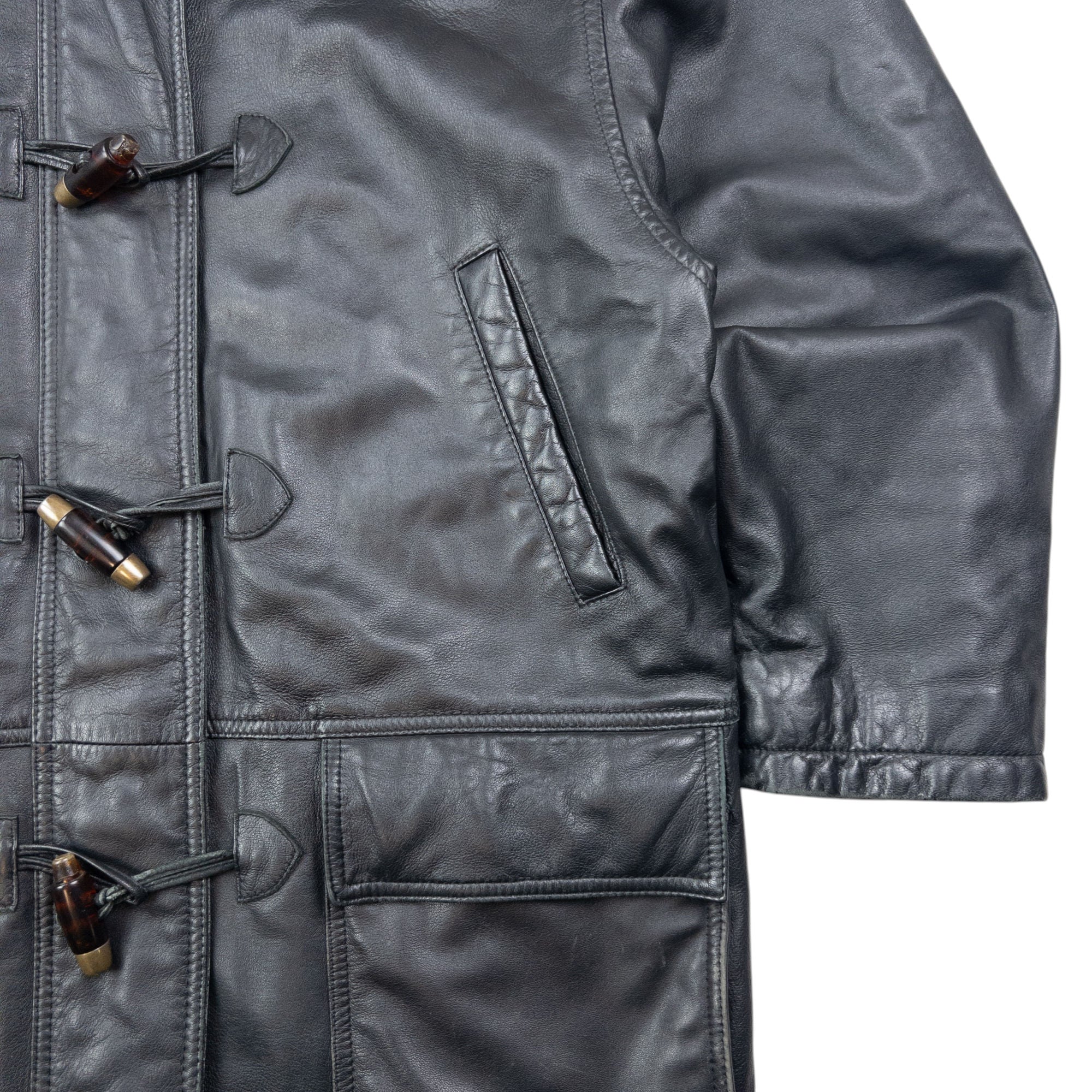 Vintage 2000s Burberry Nova Check Lined Leather Duffle Jacket Size M