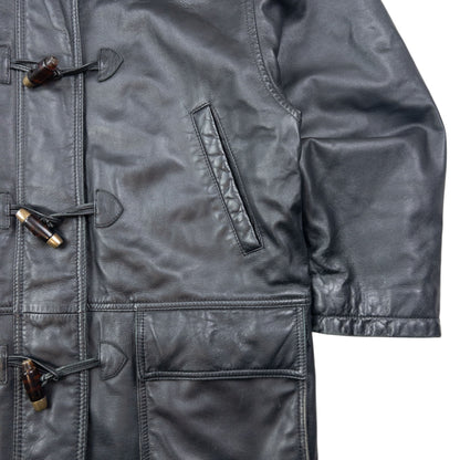 Vintage 2000s Burberry Nova Check Lined Leather Duffle Jacket Size M