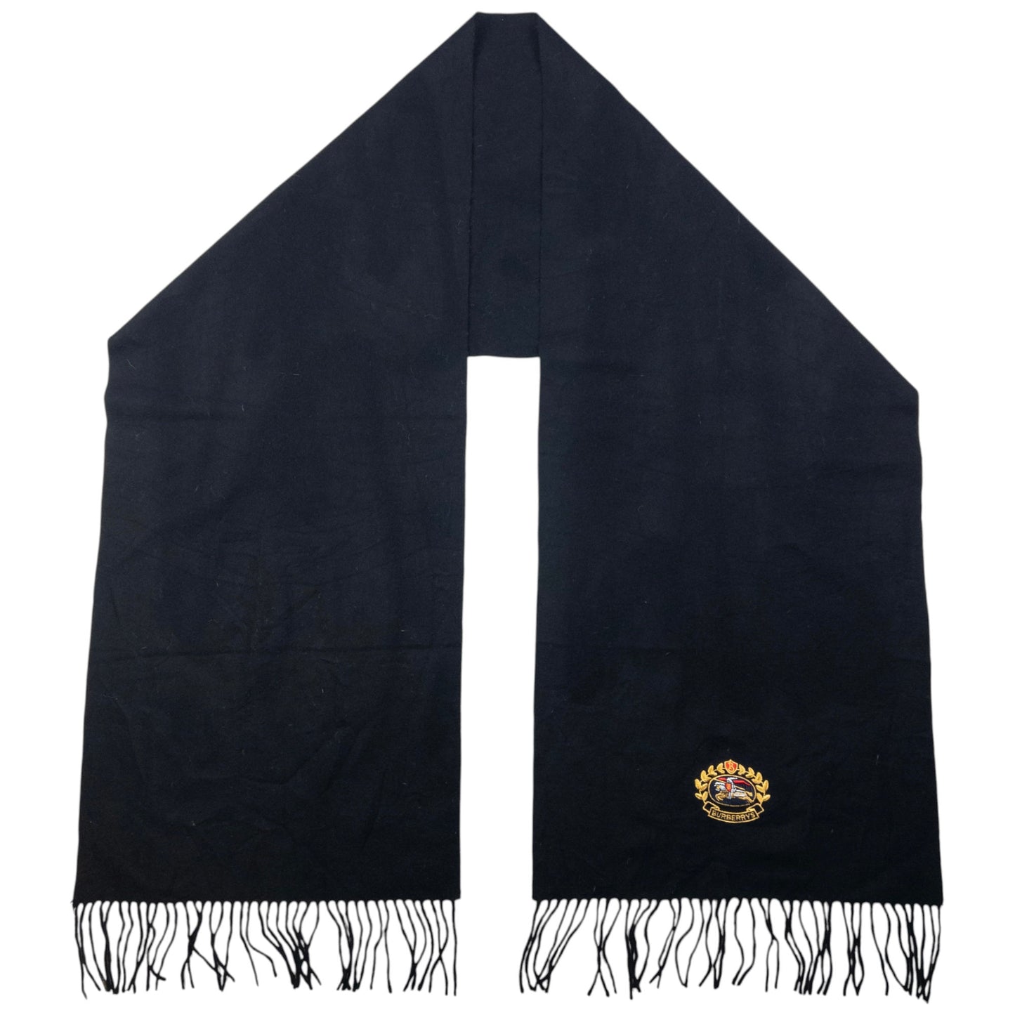 Vintage Burberry Embroidered Lambswool Tassel Scarf