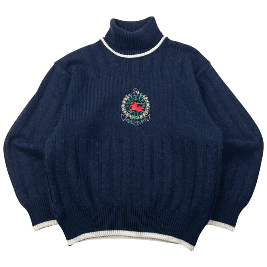 Vintage 90s Burberry Embroidered Knit Turtleneck Jumper Size XS