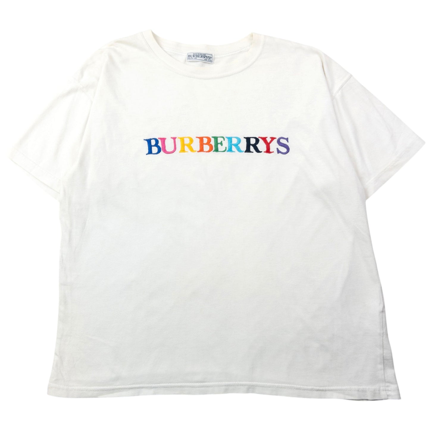 Vintage 90s Burberry Rainbow Embroidered T Shirt Womens Size M