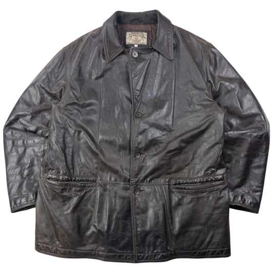 Vintage 80s Armani Jeans Button Up Leather Jacket Size XXL