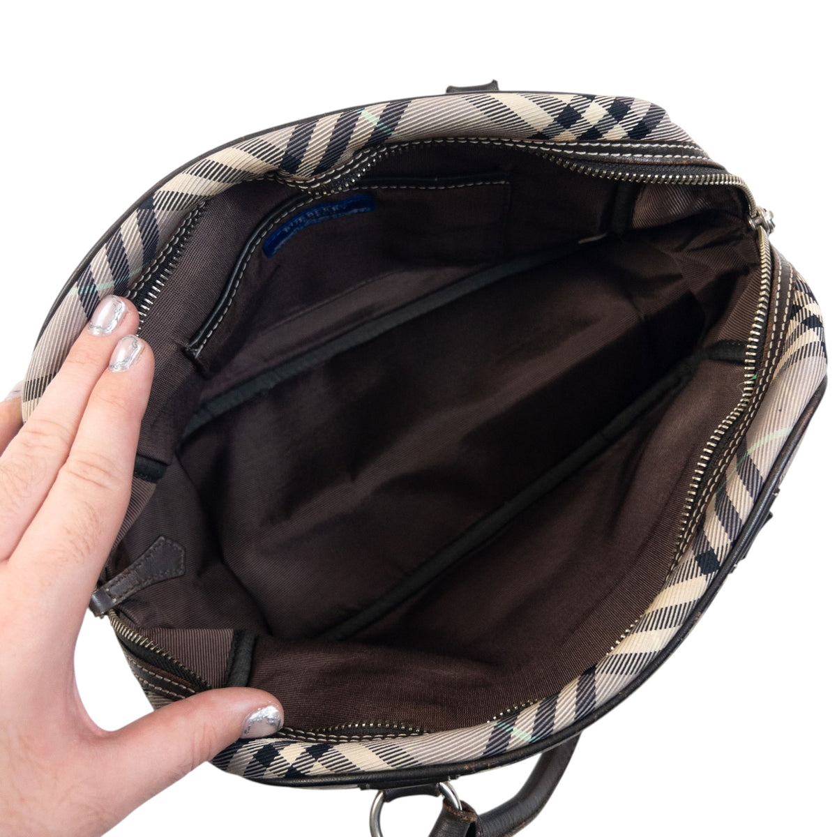 Vintage 2000s Burberry Blue Label Nova Check Handbag in grey, photo 4