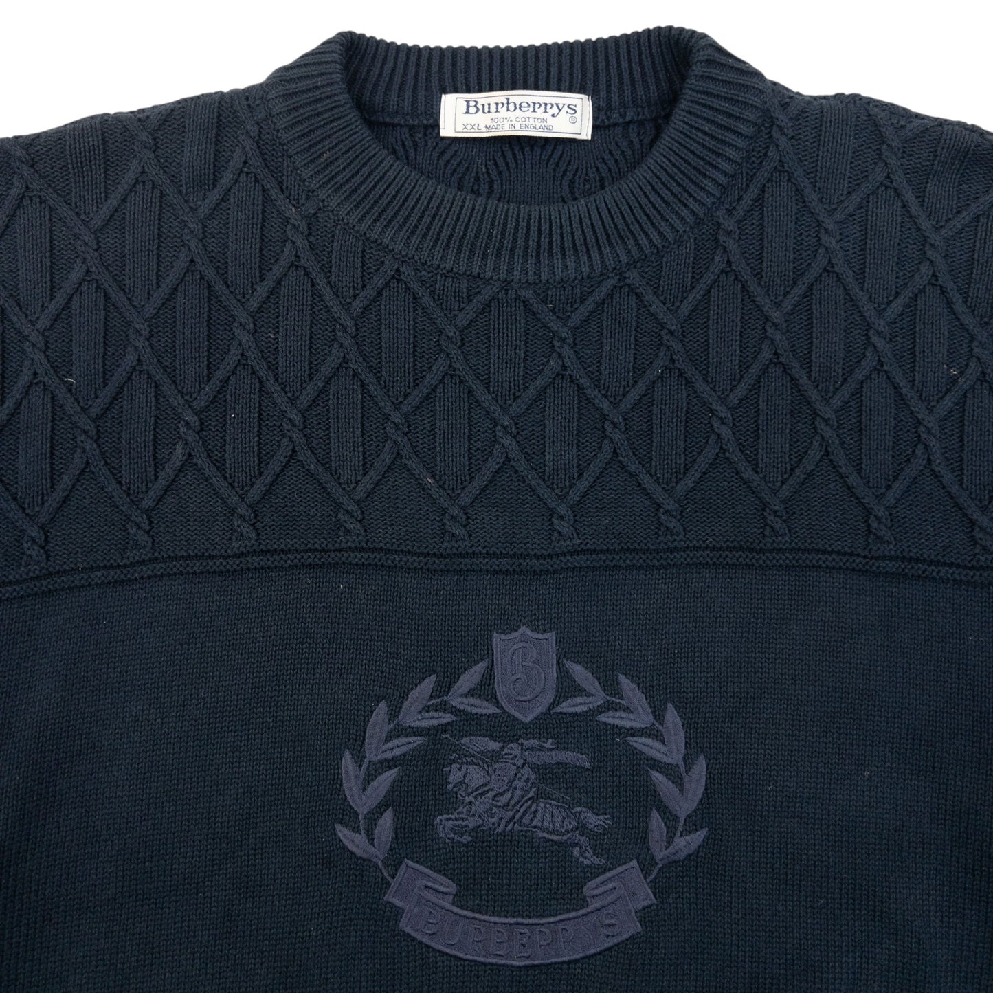 Vintage 90s Burberry Embroidered Knit Jumper Size XL