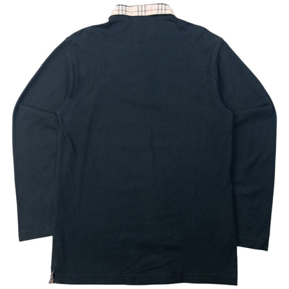 Vintage Burberry Nova Check Collar Long Sleeve Polo Shirt Size S
