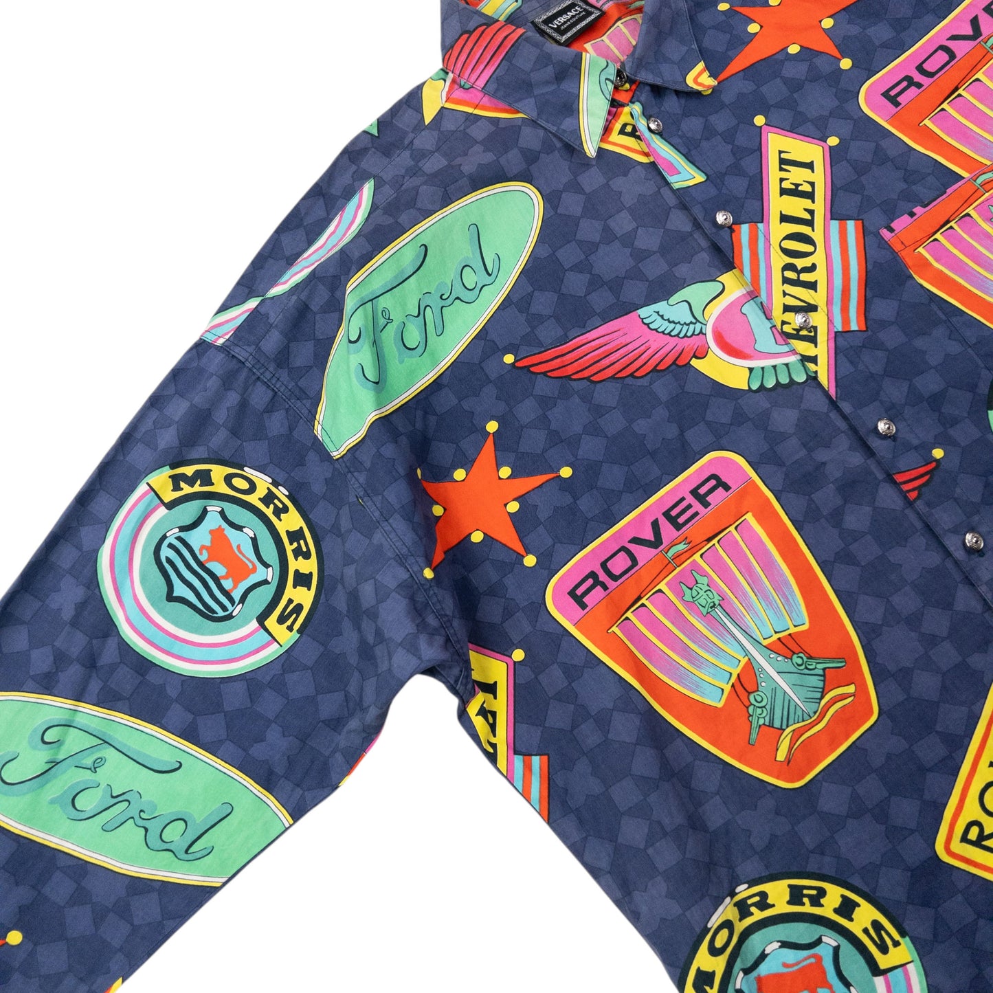 Vintage 90s Versace Jeans Couture Car Rolls Royce Pattern Button Up Shirt Size XL