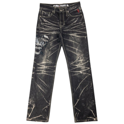 Vintage Big Train Embroidered Skull Japanese Denim Jeans Size W30