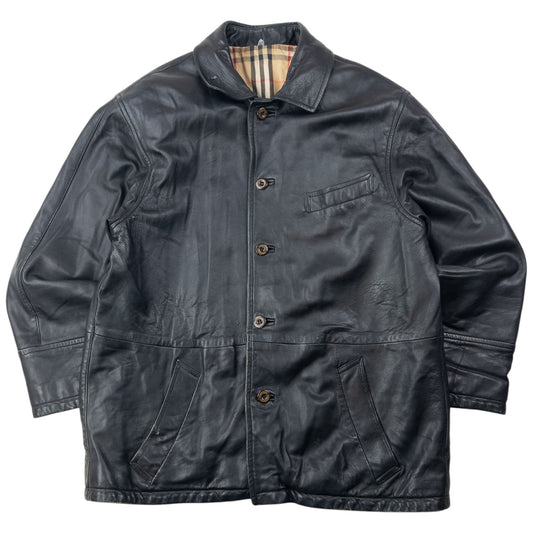 Vintage 2000s Burberry Nova Check Lined Leather Jacket Size S