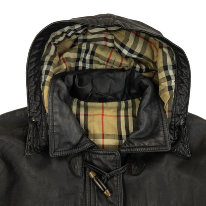 Vintage 2000s Burberry Nova Check Lined Leather Duffle Jacket Size M
