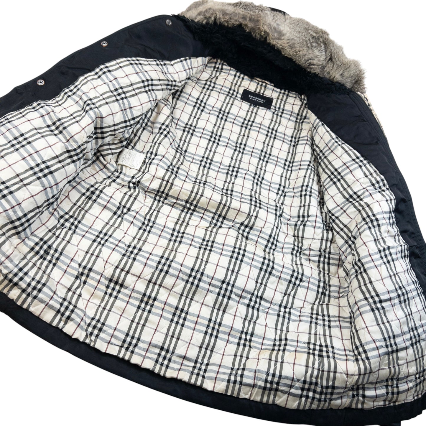 Vintage 2000s Burberry Black Label Nova Check Lined Fur Collar Jacket Size M