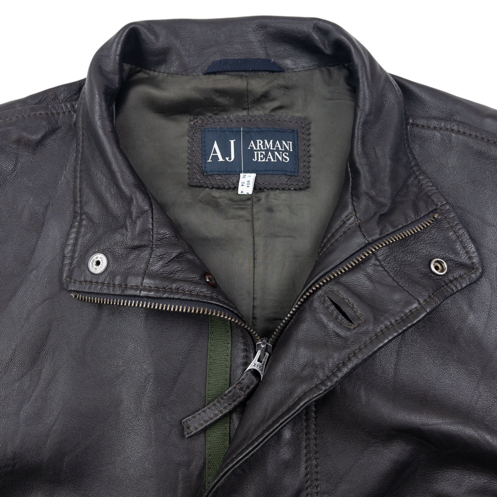 Vintage Armani Jeans Zip Up Leather Jacket Size M