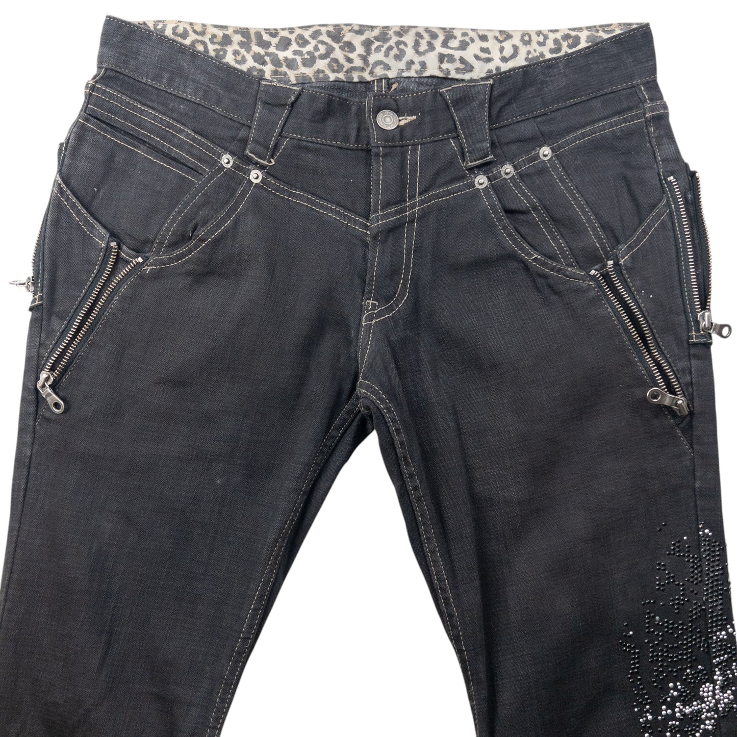 Vintage 2000s PPFM Roll Cuff Diamonte Denim Jeans Size W32