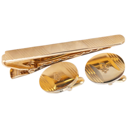 Vintage 80s Dior Embossed Cufflinks & Tie Clip Set