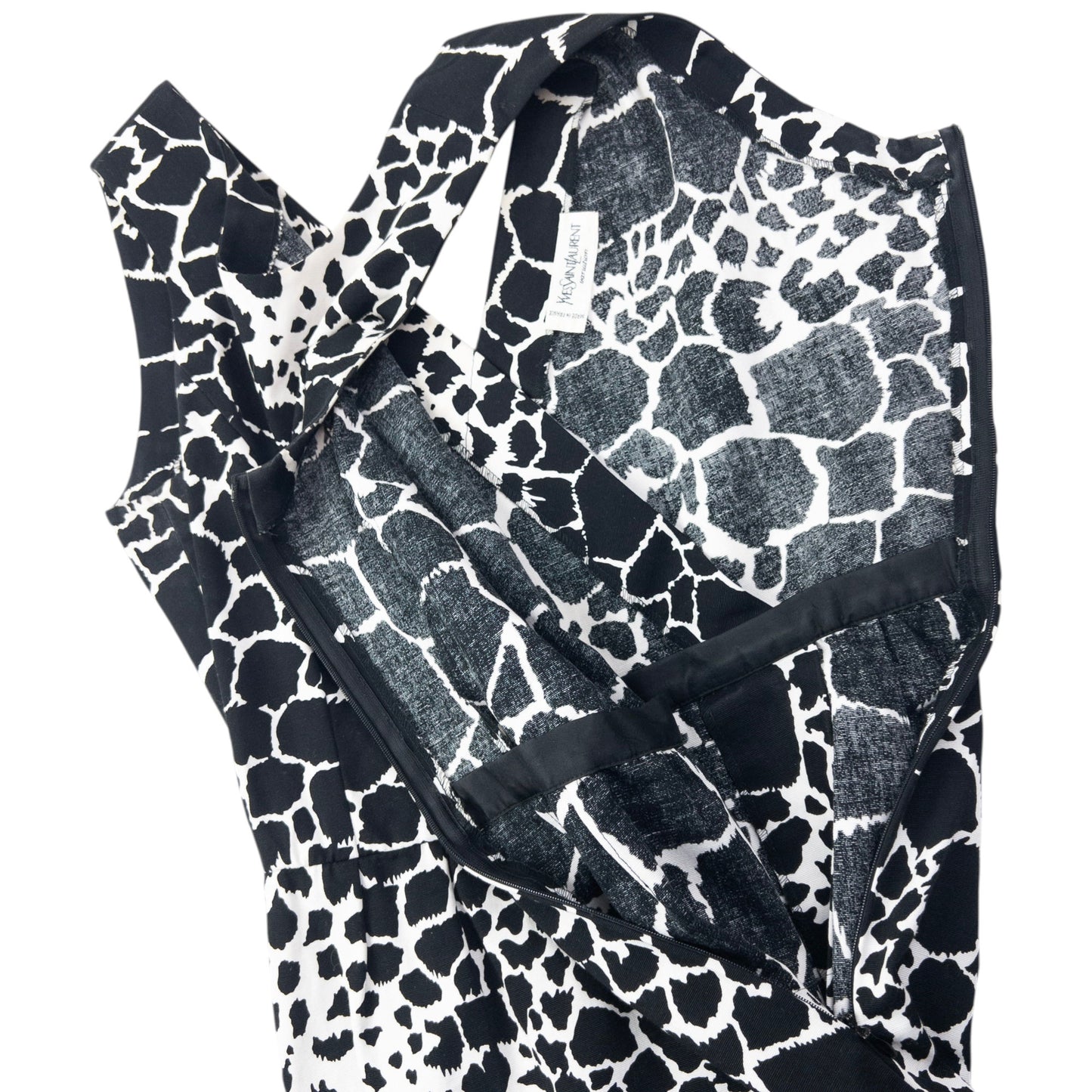 Vintage 80s YSL Yves Saint Laurent Giraffe Print Belt Waist Dress Womens Size L
