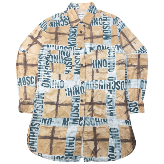 Vintage 90s Moschino Jeans Tape Check Long Sleeve Button Up Shirt Womens Size L