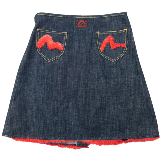 Vintage 2000s Evisu Double Gull Rabbit Fur Wrap Skirt Womens Size W28