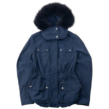 Vintage Burberry Brit Fur Hood Jacket Womens Size M