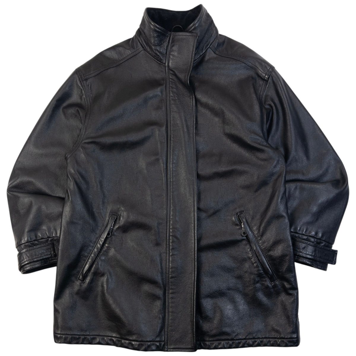 Vintage 90s Armani Jeans Zip Up Leather Jacket Size M