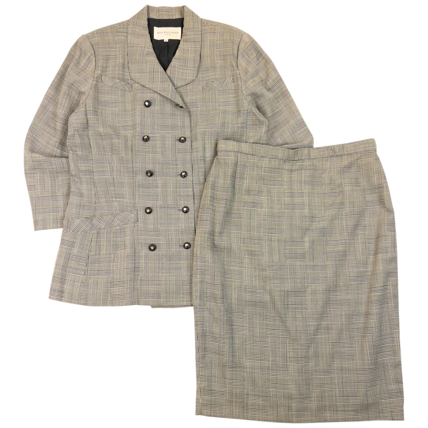 Vintage 90s Balenciaga Checkered Jacket & Skirt Suit Set Womens Size L