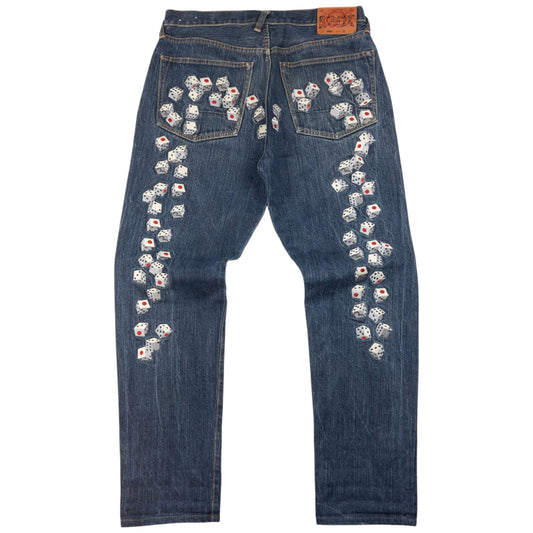 Vintage Evisu Embroidered Dice Daicock Japanese Denim Jeans Size W33