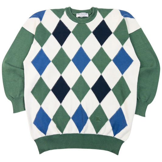 Vintage 90s Burberry Argyle Pattern Jumper Size M