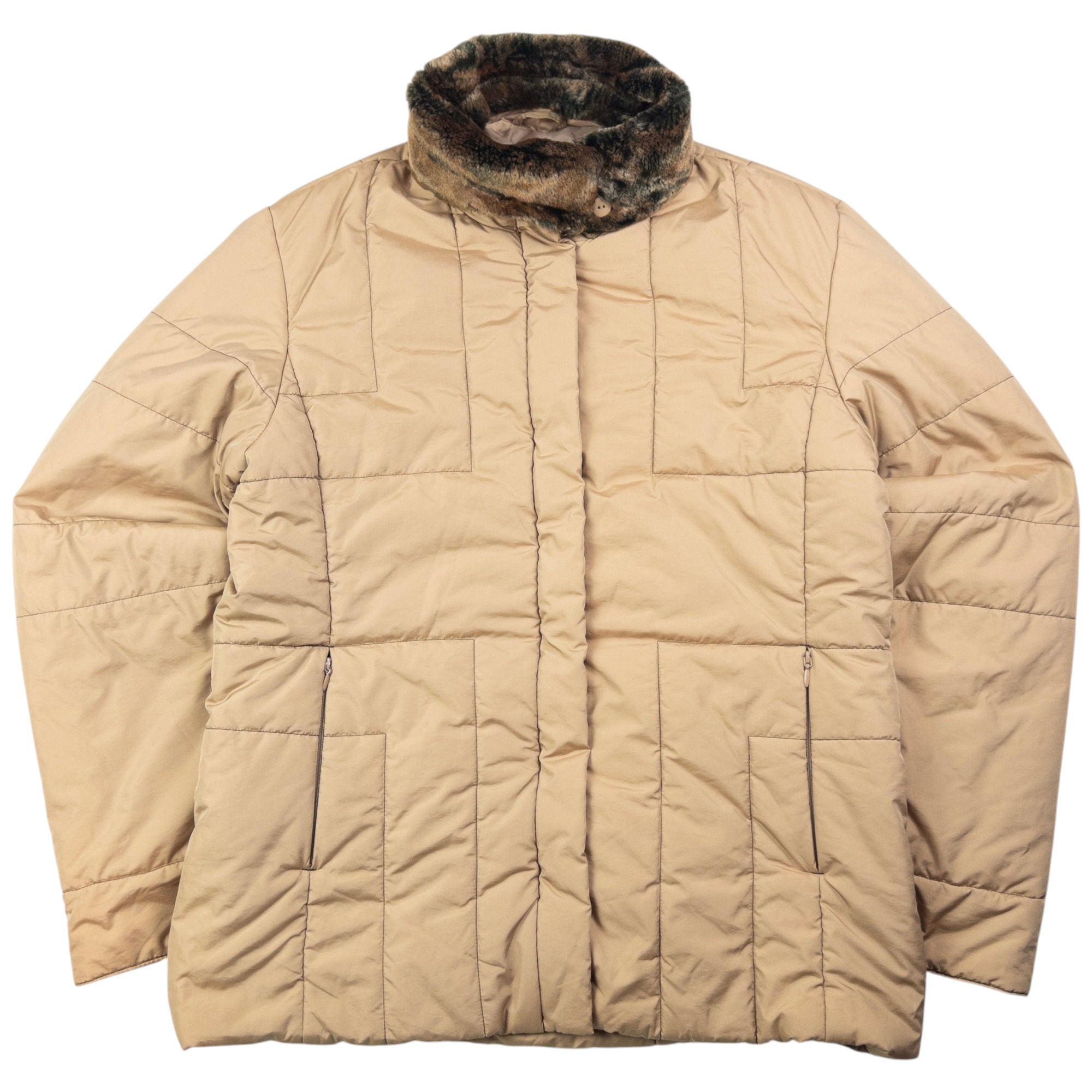 Vintage Burberry Fur Collar Padded Jacket Womens Size L