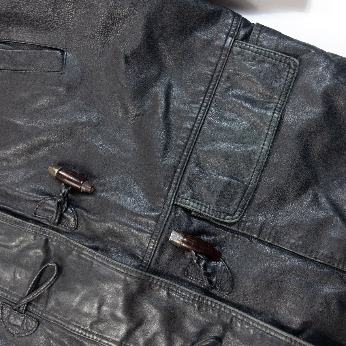 Vintage 90s Burberry Nova Check Lined Leather Duffle Jacket in black, photo 6