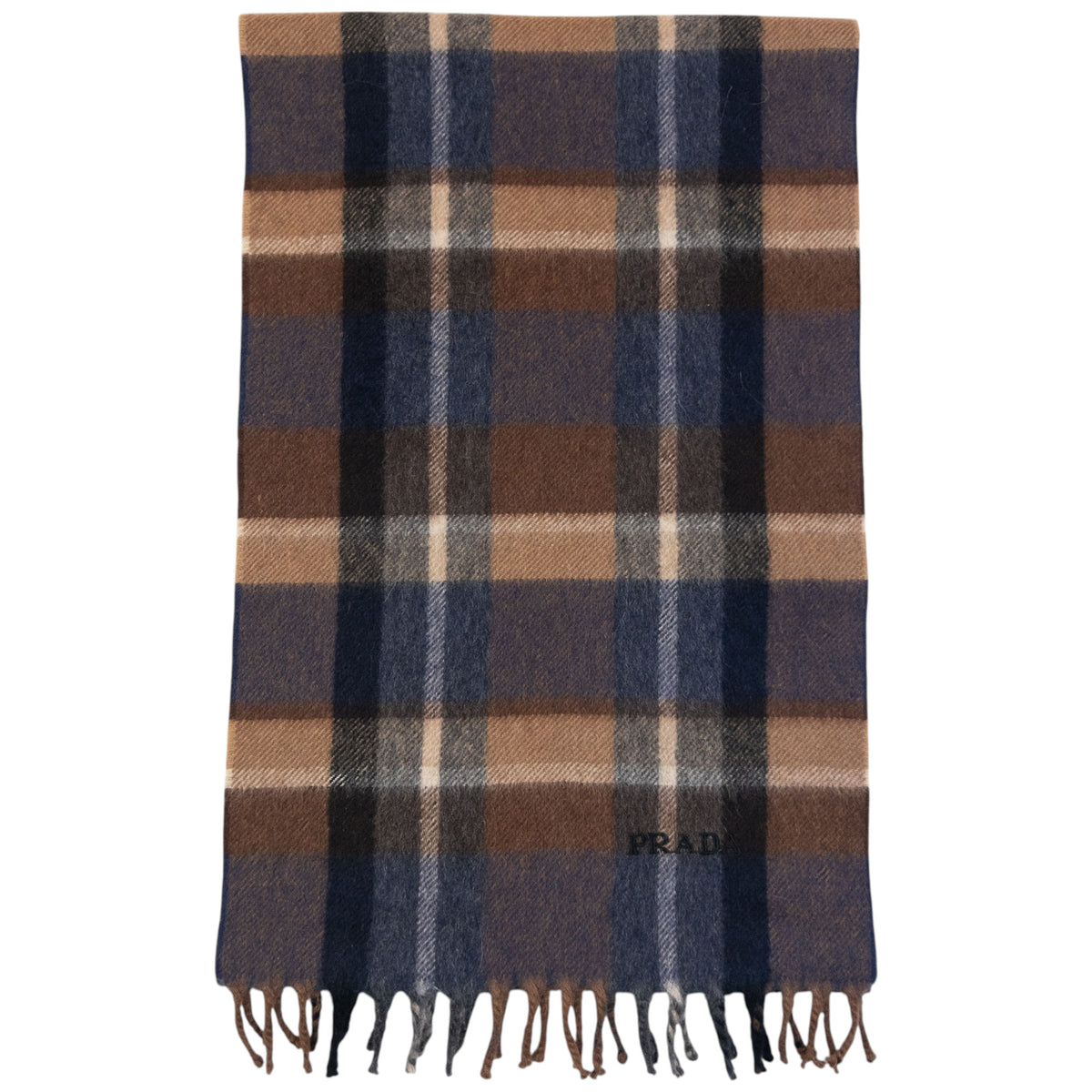 Vintage 2000s Prada Checkered Wool Tassel Scarf