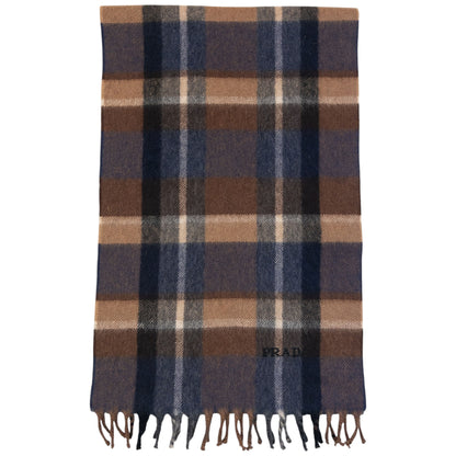 Vintage 2000s Prada Checkered Wool Tassel Scarf