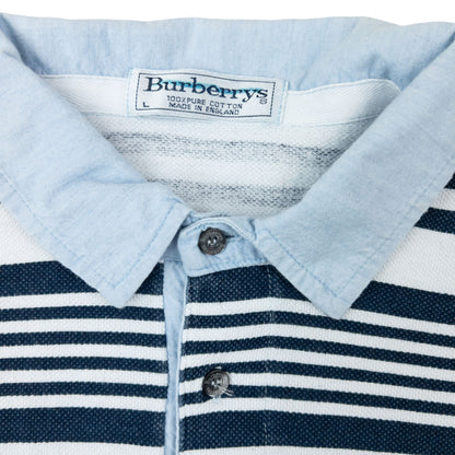 Vintage 90s Burberry Striped Long Sleeve Polo Shirt Size L