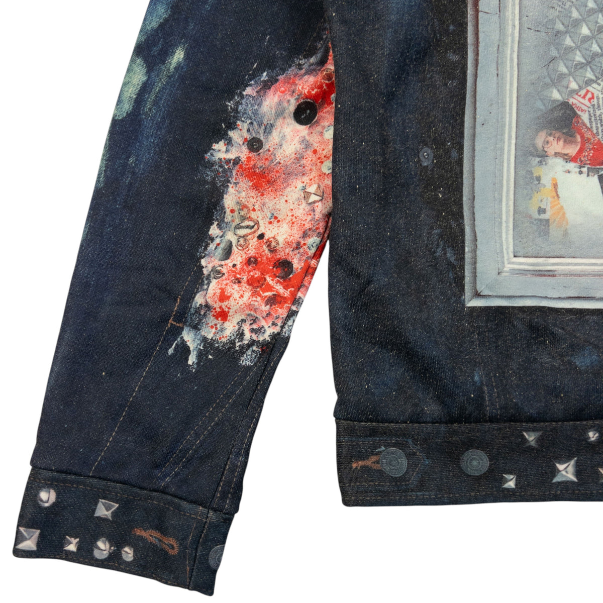 Vintage 2000s PPFM Embellished Denim-Look Print Jacket Womens Size M