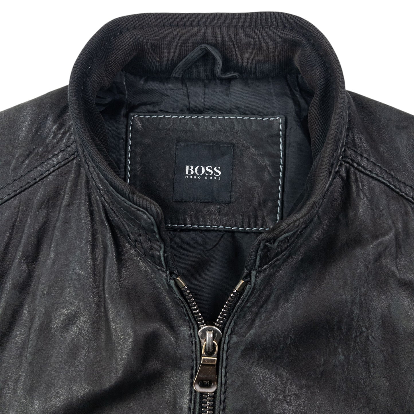 Vintage 2000s Hugo Boss Zip Up Leather Jacket Size M