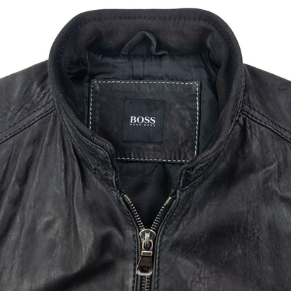 Vintage 2000s Hugo Boss Zip Up Leather Jacket Size M