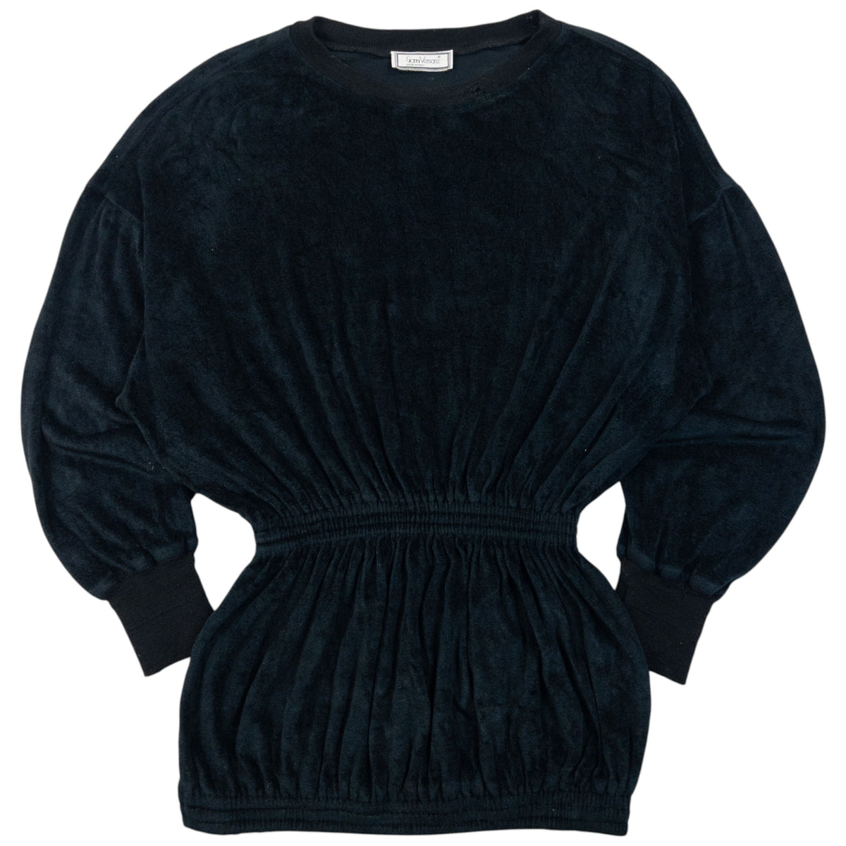 Vintage 90s Gianni Versace Wool Jumper in black, elastic waist and cuff design